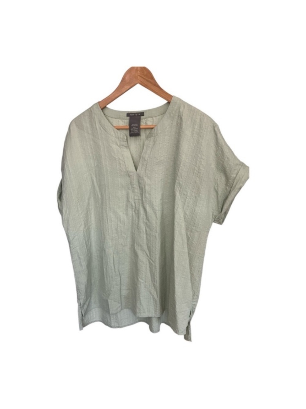 Matty M Light Sage Green Split-Neck Tunic summer top size L - Picture 2 of 7